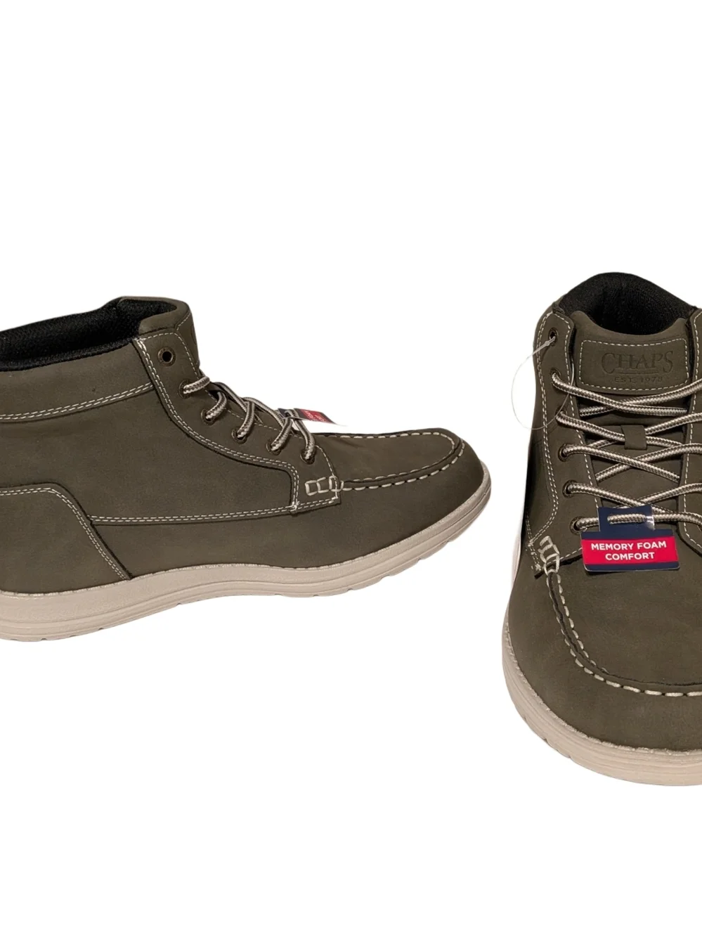 Chaps Derek Moc Toe Chukka Boots Olive Men Size 8.5 Memory Foam New Box